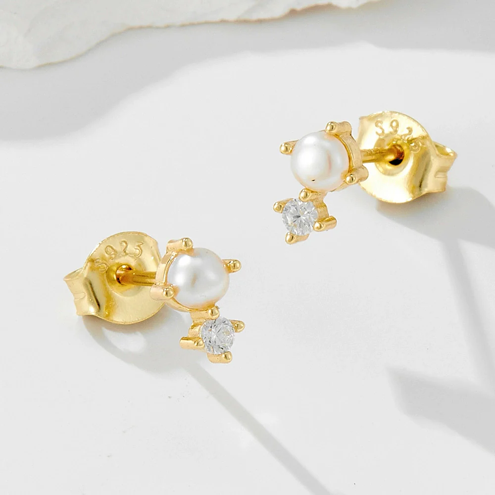 Wholesale Women's Geometric Diamond Set Natural Pearl S925 Sterling Silver Earrings