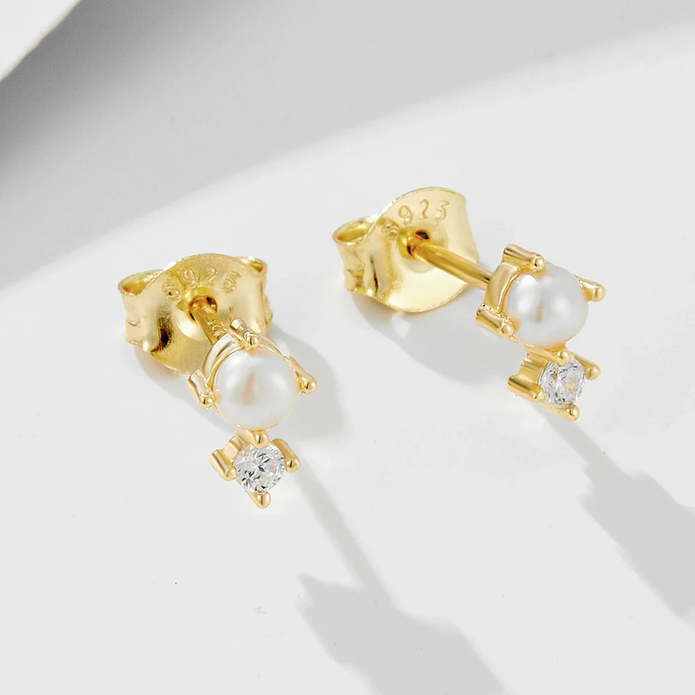 Wholesale Women's Geometric Diamond Set Natural Pearl S925 Sterling Silver Earrings - Image 2