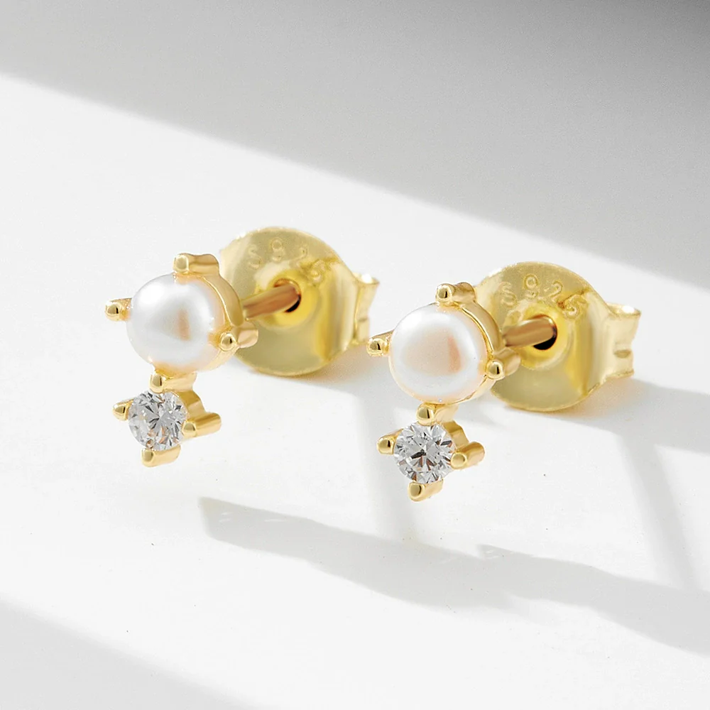 Wholesale Women's Geometric Diamond Set Natural Pearl S925 Sterling Silver Earrings - Image 3