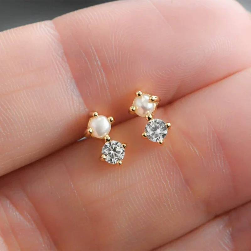 Wholesale Women's Geometric Diamond Set Natural Pearl S925 Sterling Silver Earrings - Image 4