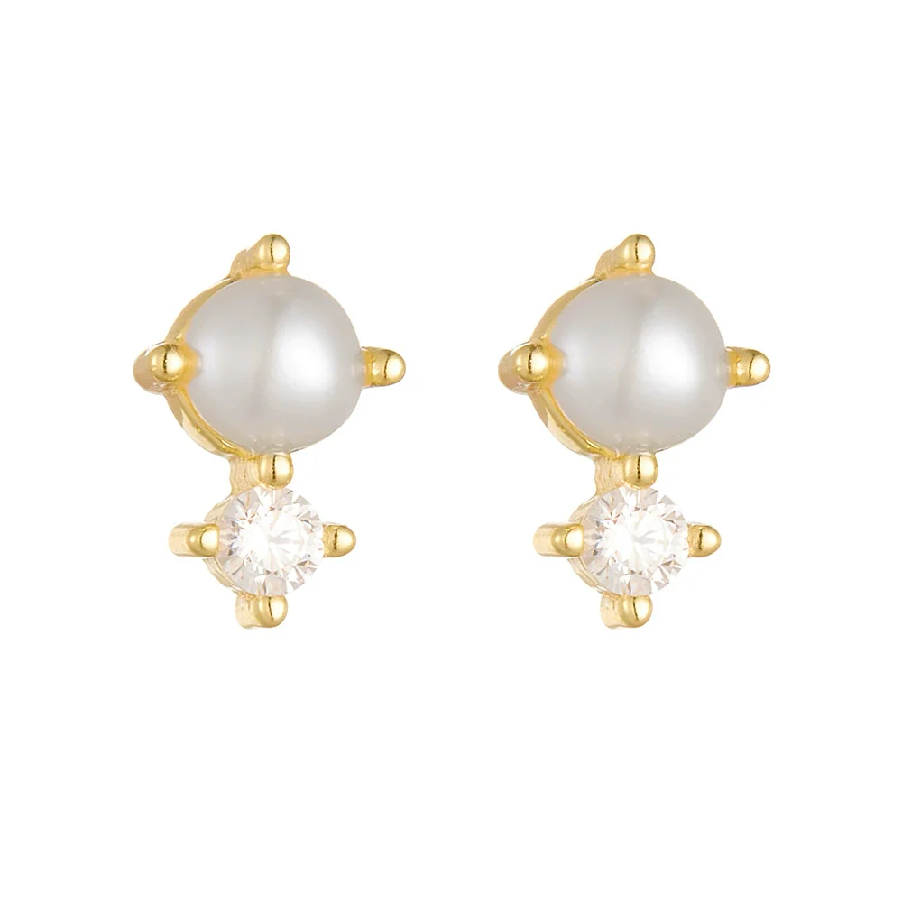 Wholesale Women's Geometric Diamond Set Natural Pearl S925 Sterling Silver Earrings - Image 5