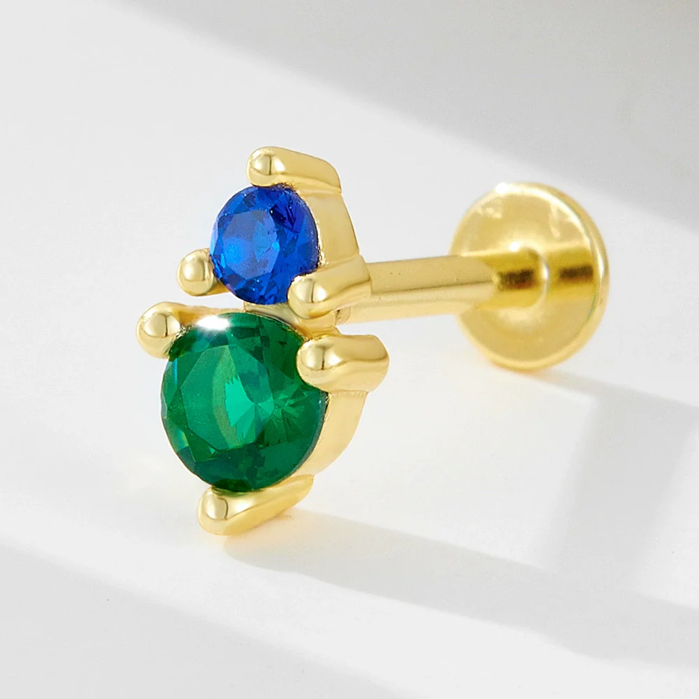 Wholesale Women's Geometric Diamond Style 925 Sterling Silver Flatbottomed Flatpushed Piercing Earrings With Colorful Zircon