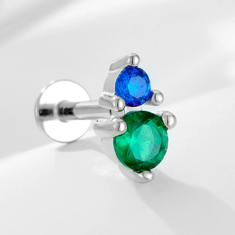 Wholesale Women's Geometric Diamond Style 925 Sterling Silver Flatbottomed Flatpushed Piercing Earrings With Colorful Zircon - Image 2