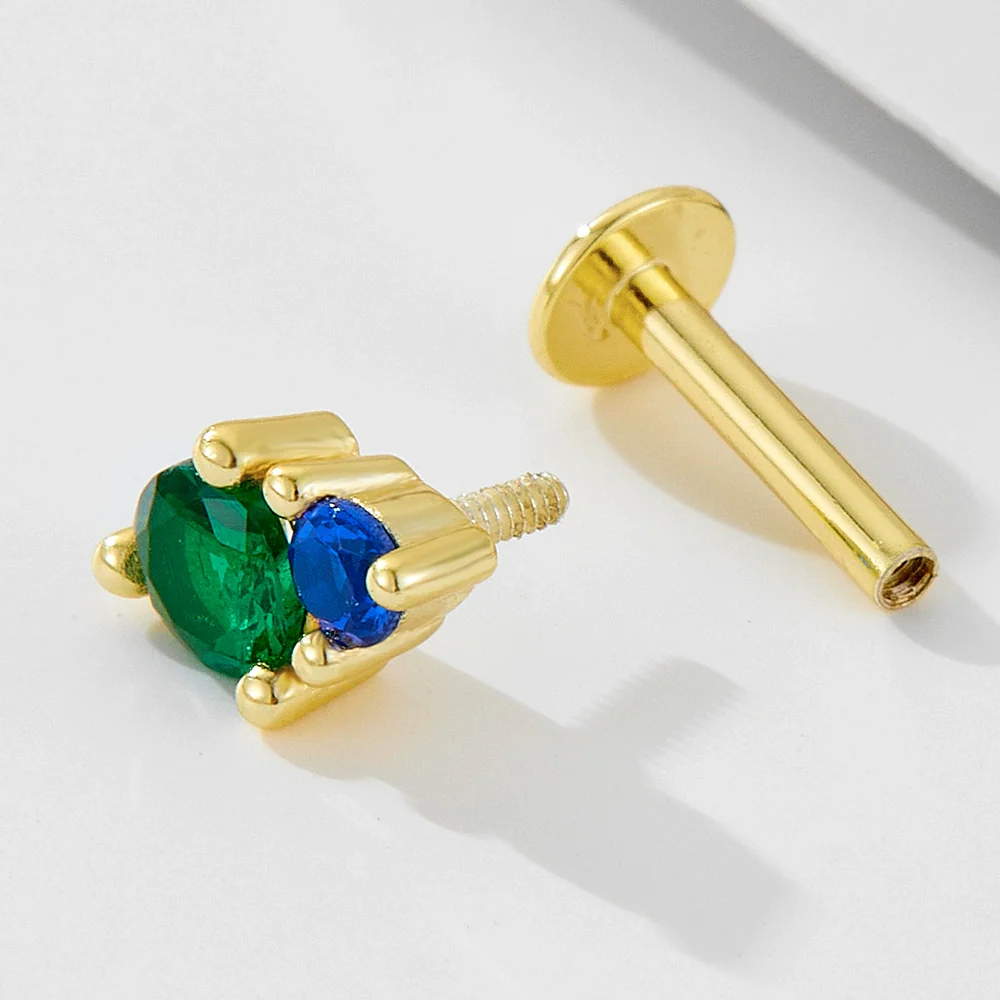 Wholesale Women's Geometric Diamond Style 925 Sterling Silver Flatbottomed Flatpushed Piercing Earrings With Colorful Zircon - Image 3