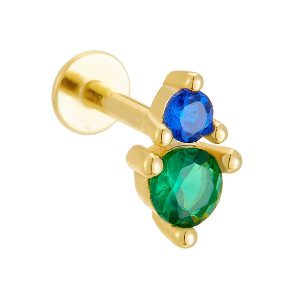 Wholesale Women's Geometric Diamond Style 925 Sterling Silver Flatbottomed Flatpushed Piercing Earrings With Colorful Zircon - Image 5