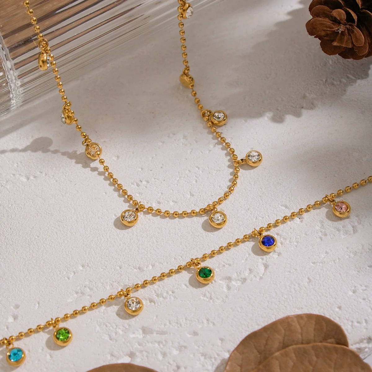 Wholesale Women's Geometric Doublelayer Necklace With Zircon Inlay Stainless Steel 18K Real Gold Plated Jewelry - Image 4
