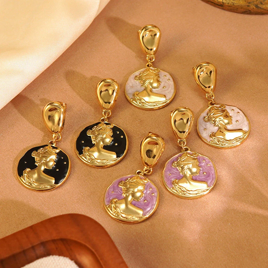 Wholesale Women's Geometric Dripping Oil Enamel Stainless Steel Earrings