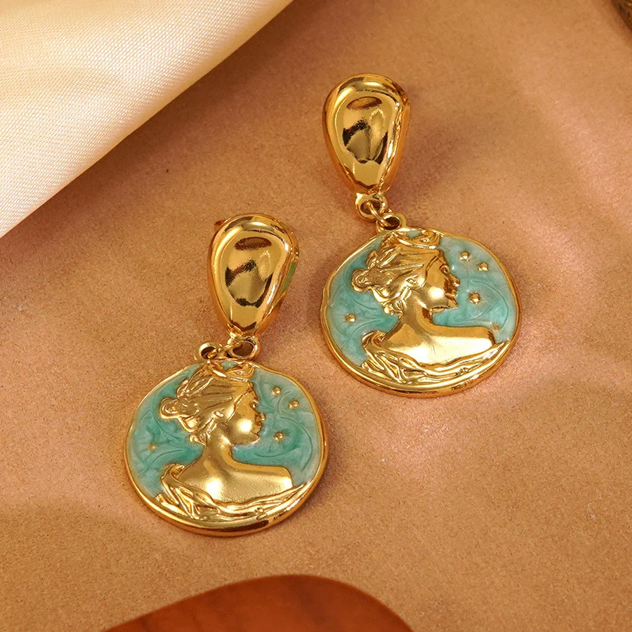 Wholesale Women's Geometric Dripping Oil Enamel Stainless Steel Earrings - Image 3