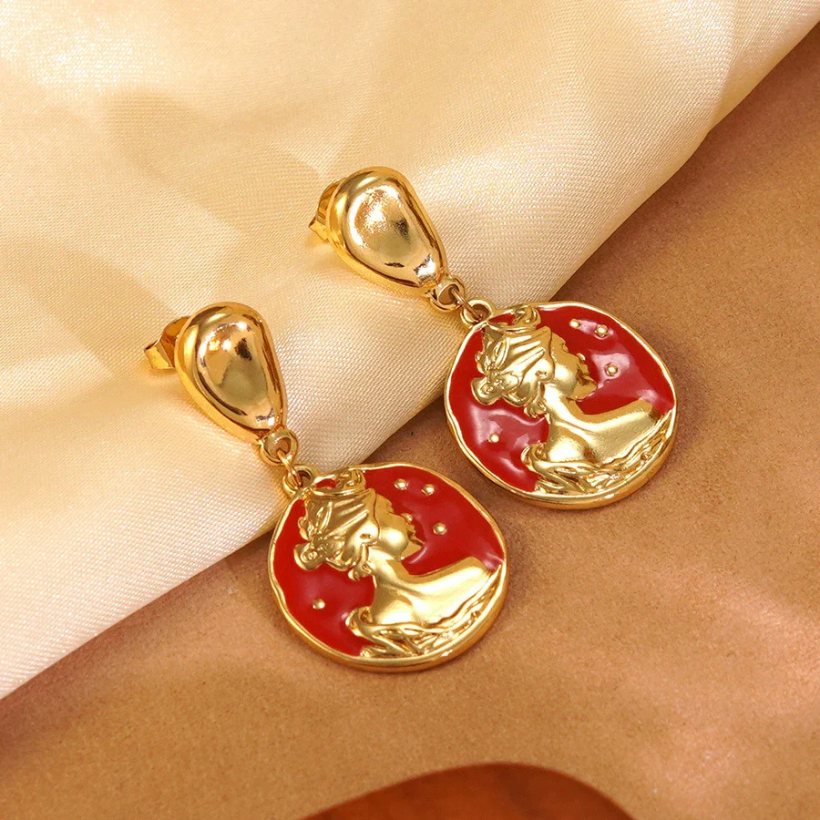 Wholesale Women's Geometric Dripping Oil Enamel Stainless Steel Earrings - Image 4
