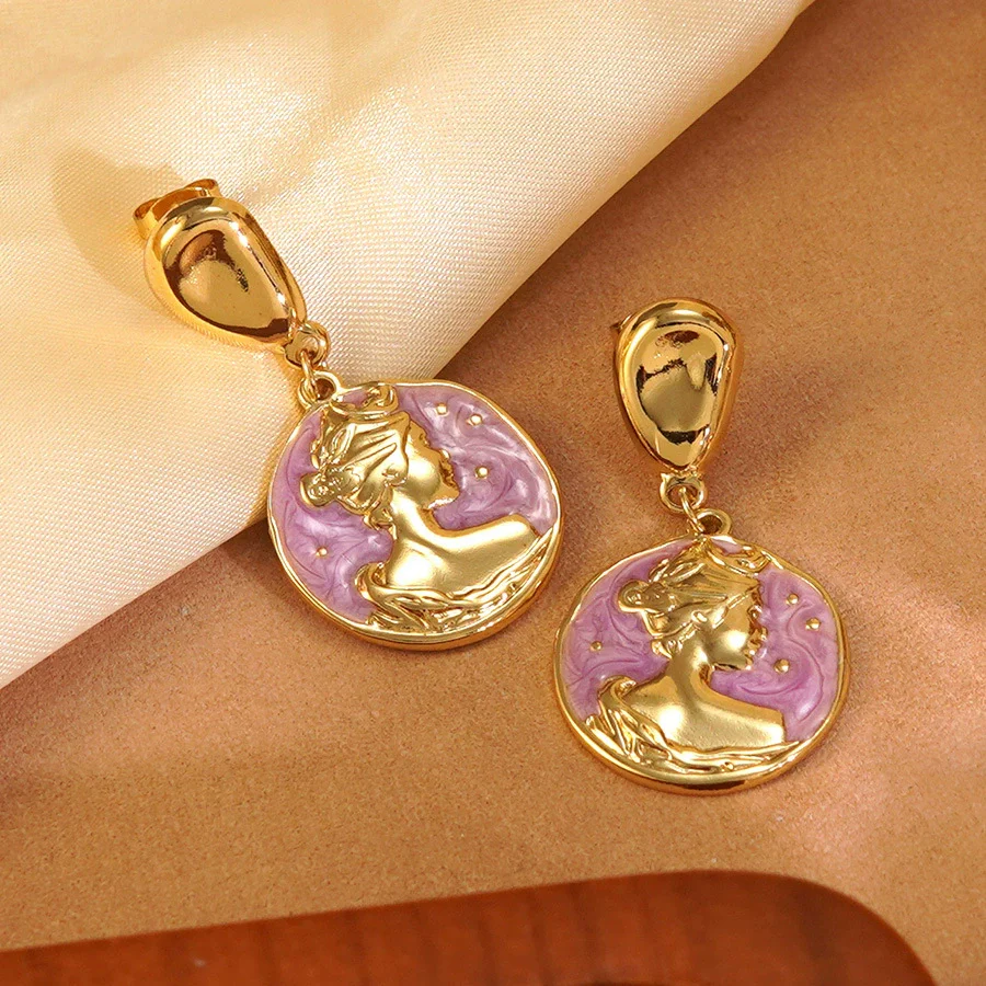 Wholesale Women's Geometric Dripping Oil Enamel Stainless Steel Earrings - Image 7