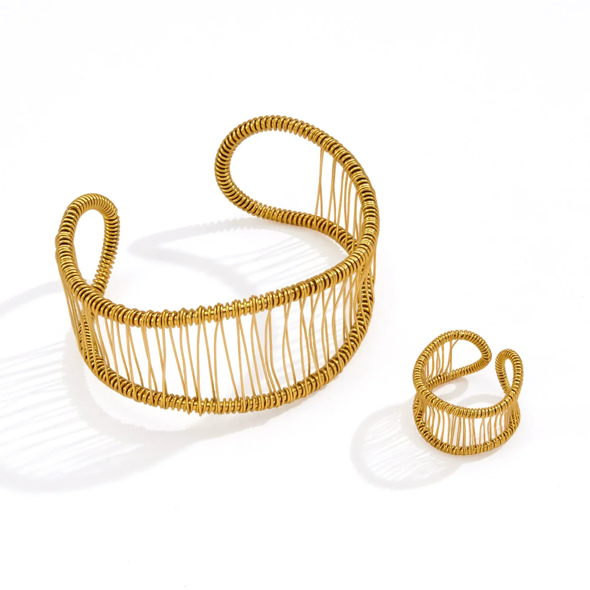 Wholesale Women's Geometric Electroplated Stainless Steel And Titanium Steel Jewelry Rings And Bracelets - Image 5