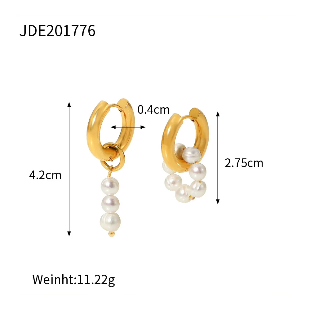 Wholesale Women's Geometric Electroplated Stainless Steel Freshwater Pearl Earrings Jewelry - Image 6