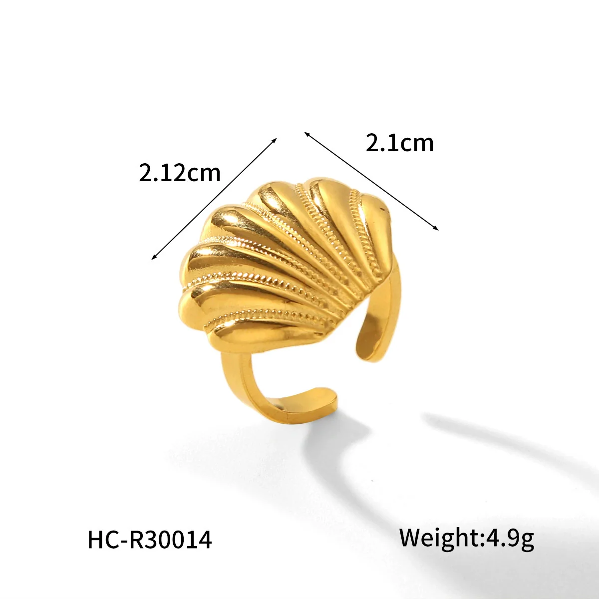 Wholesale Women's Geometric Electroplated Stainless Steel Scallop Open Ring Luxury Jewelry - Image 6
