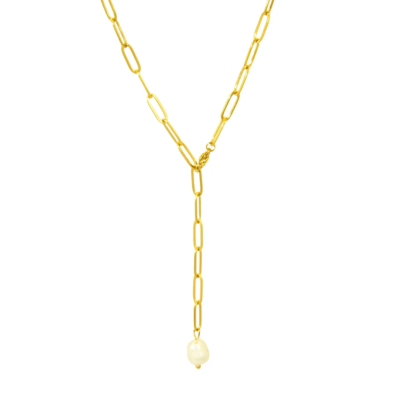 Wholesale Women's Geometric Electroplated Titanium Steel Paper Clip Chain Pearl Pendant Necklace - Image 5