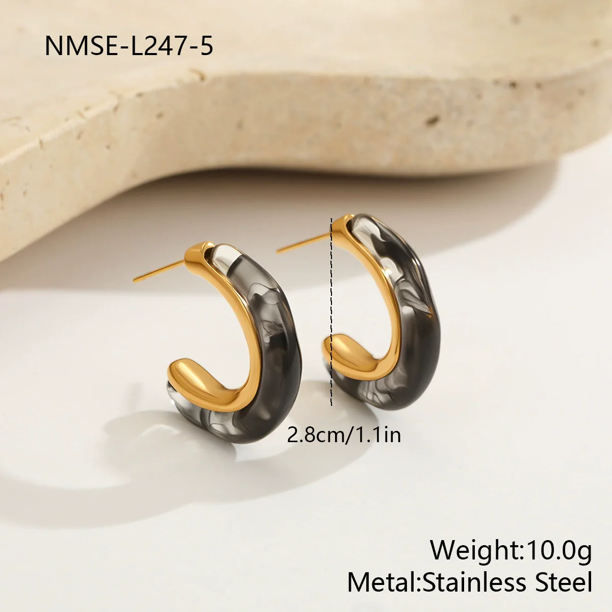Wholesale Women's Geometric Fashion 18K Electroplated Resin Cshaped Earrings - Image 10