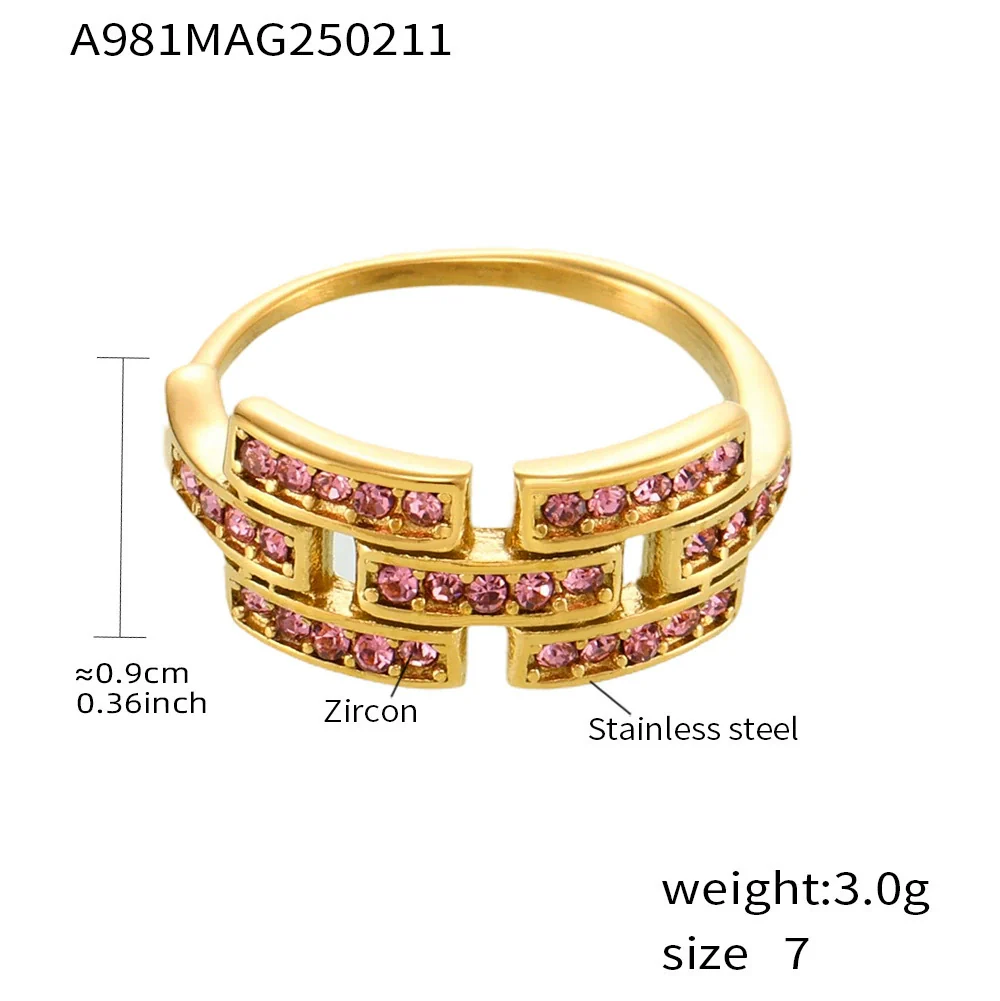 Wholesale Women's Geometric Ferris Wheel Colorful Zircon Ring Light Luxury Cold Style Stainless Steel 18K Real Gold Electroplated - Image 6