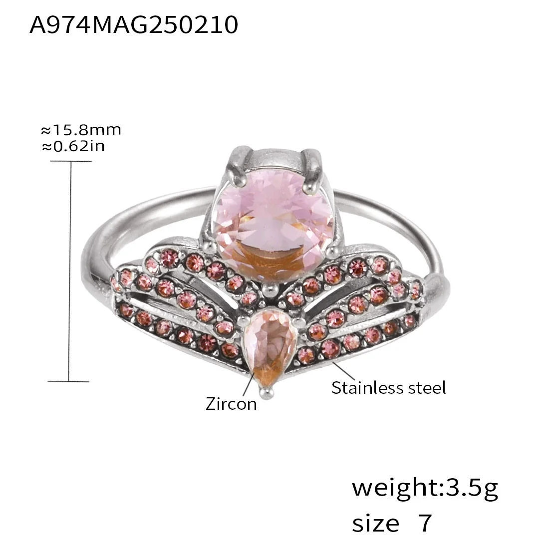 Wholesale Women's Geometric Ferris Wheel Diamond Ring Made Of Titanium Steel With Electroplating - Image 10