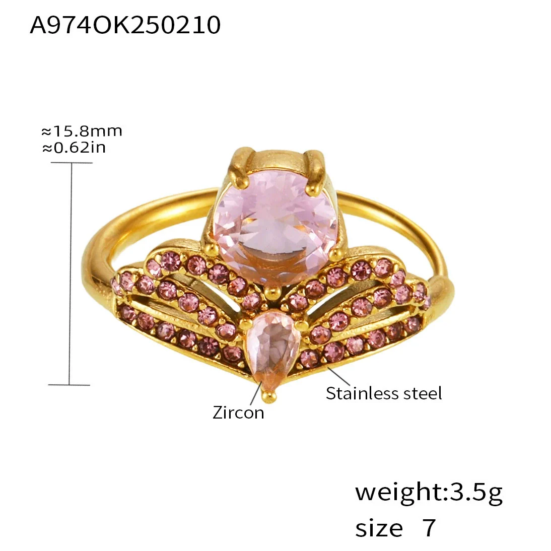 Wholesale Women's Geometric Ferris Wheel Diamond Ring Made Of Titanium Steel With Electroplating - Image 7