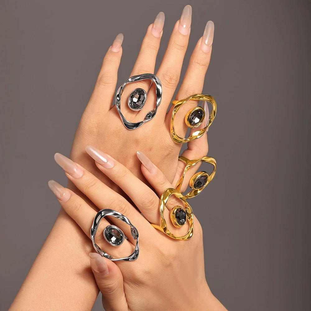 Wholesale Women's Geometric Ferris Wheel Exaggerated Ring With Copper And Czech Diamond Real Gold Electroplated