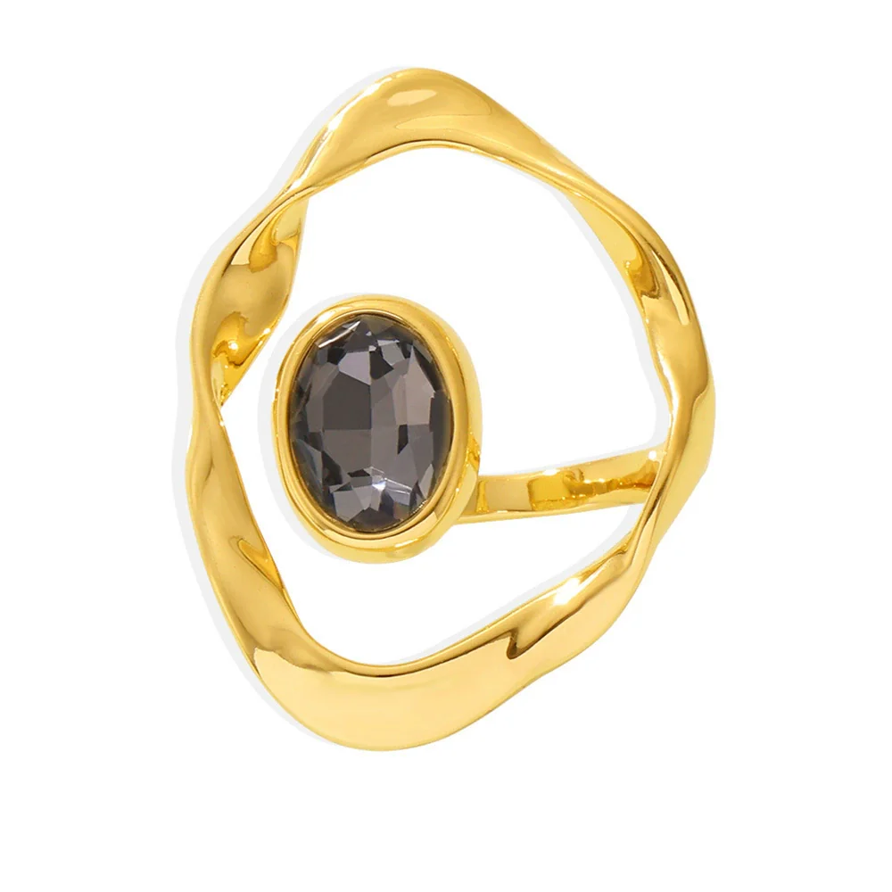 Wholesale Women's Geometric Ferris Wheel Exaggerated Ring With Copper And Czech Diamond Real Gold Electroplated - Image 5