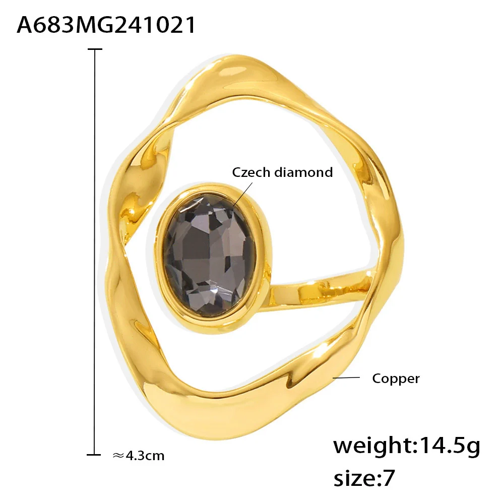 Wholesale Women's Geometric Ferris Wheel Exaggerated Ring With Copper And Czech Diamond Real Gold Electroplated - Image 6