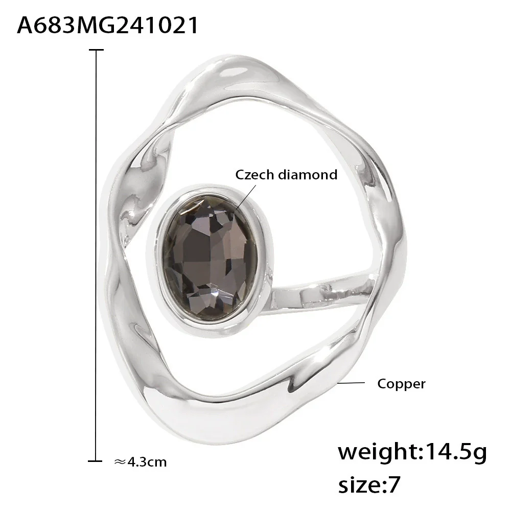 Wholesale Women's Geometric Ferris Wheel Exaggerated Ring With Copper And Czech Diamond Real Gold Electroplated - Image 7