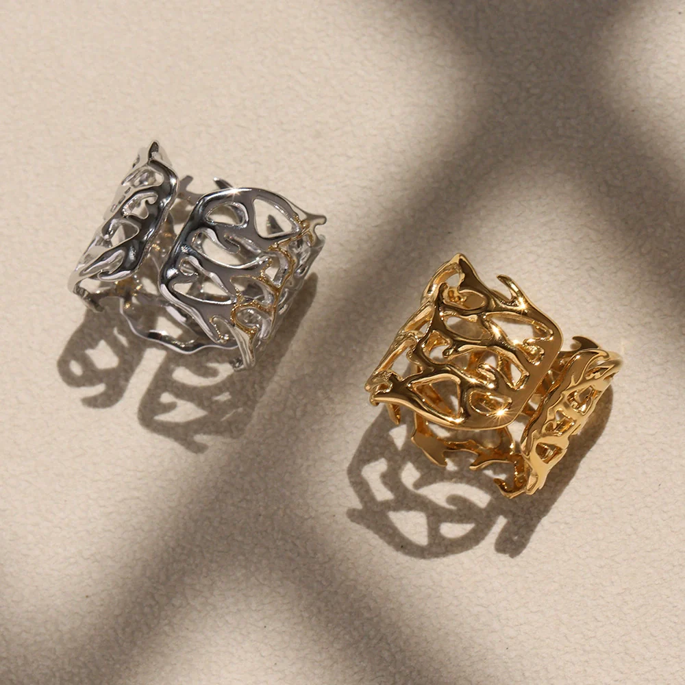 Wholesale Women's Geometric Ferris Wheel Exaggerated Wide Irregular Branchshaped Stainless Steel Goldplated Ring - Image 2