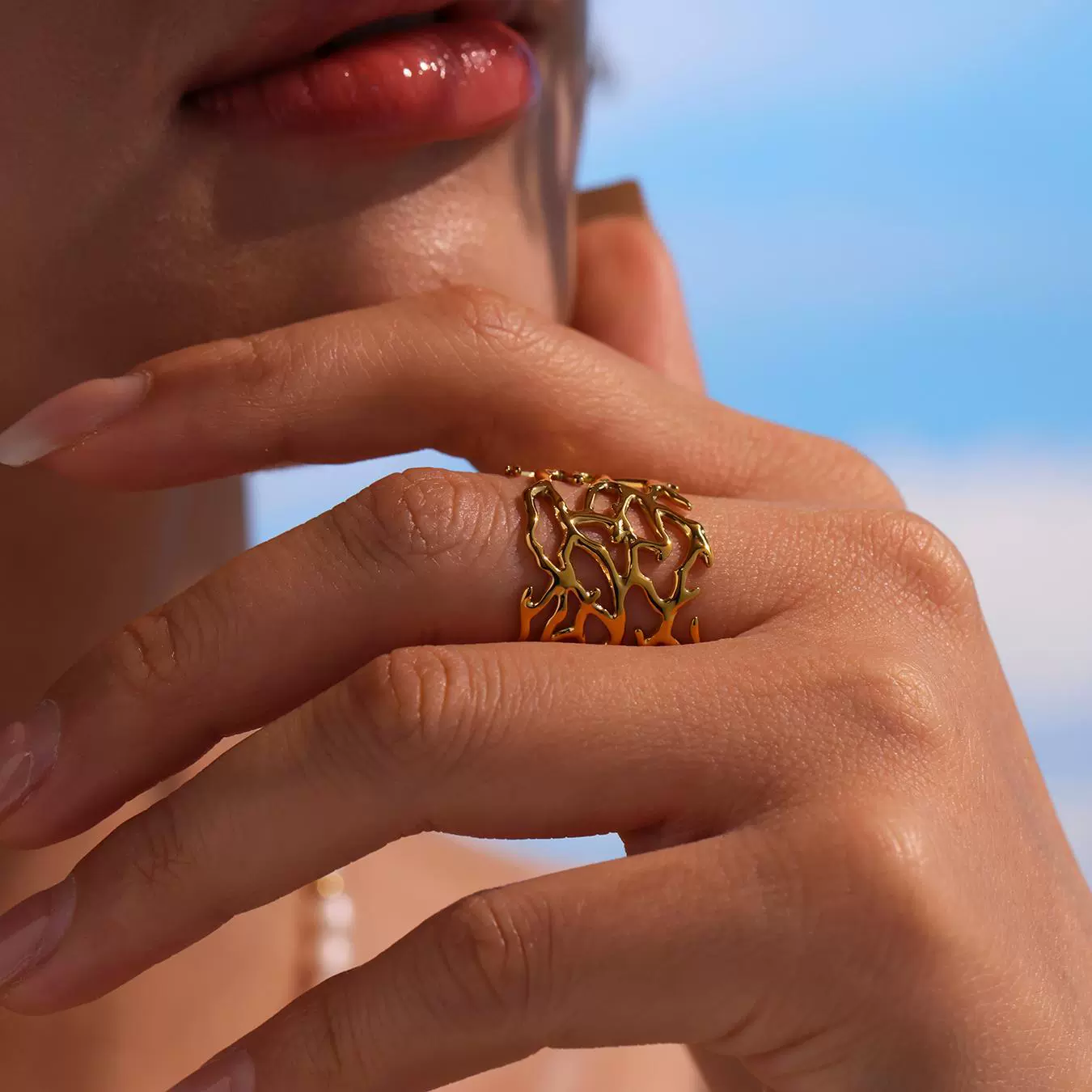 Wholesale Women's Geometric Ferris Wheel Exaggerated Wide Irregular Branchshaped Stainless Steel Goldplated Ring - Image 3