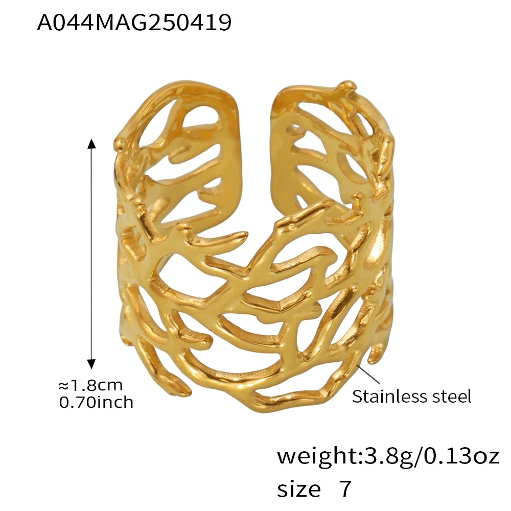 Wholesale Women's Geometric Ferris Wheel Exaggerated Wide Irregular Branchshaped Stainless Steel Goldplated Ring - Image 6