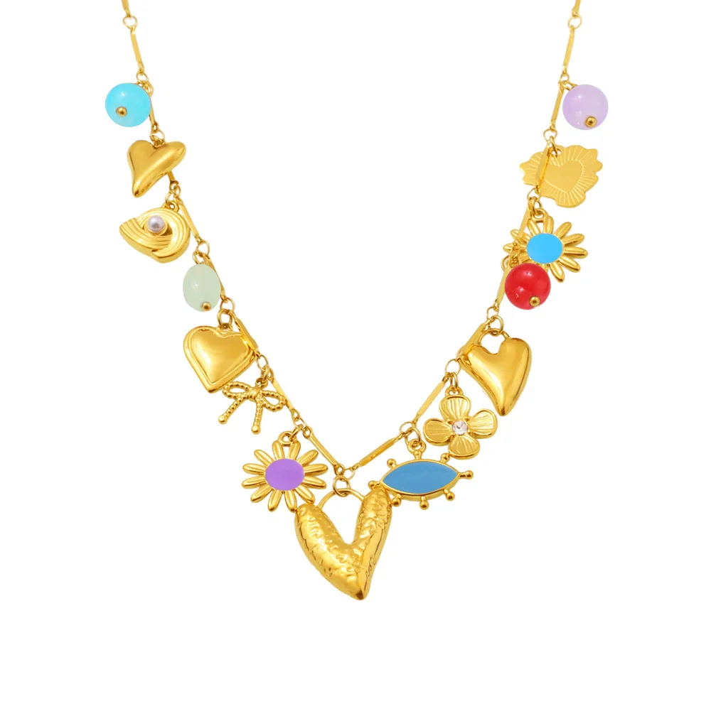 Wholesale Women's Geometric Ferris Wheel Heart Enamel Multiaccessory Necklace 18K Gold Plated Stainless Steel And Titanium Steel - Image 4