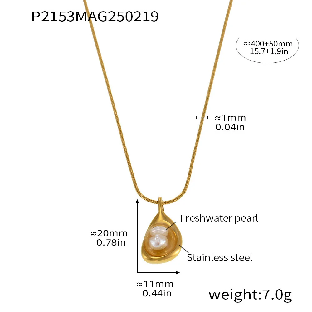 Wholesale Women's Geometric Ferris Wheel Imitation Pearl Pendant Necklace With Round Snake O Chain Made Of Titanium Steel Electroplated - Image 6