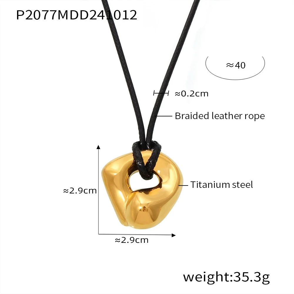 Wholesale Women's Geometric Ferris Wheel Jewelry Adjustable Necklace With Leather Rope Titanium Steel 18K Real Gold Pvd Plated - Image 6