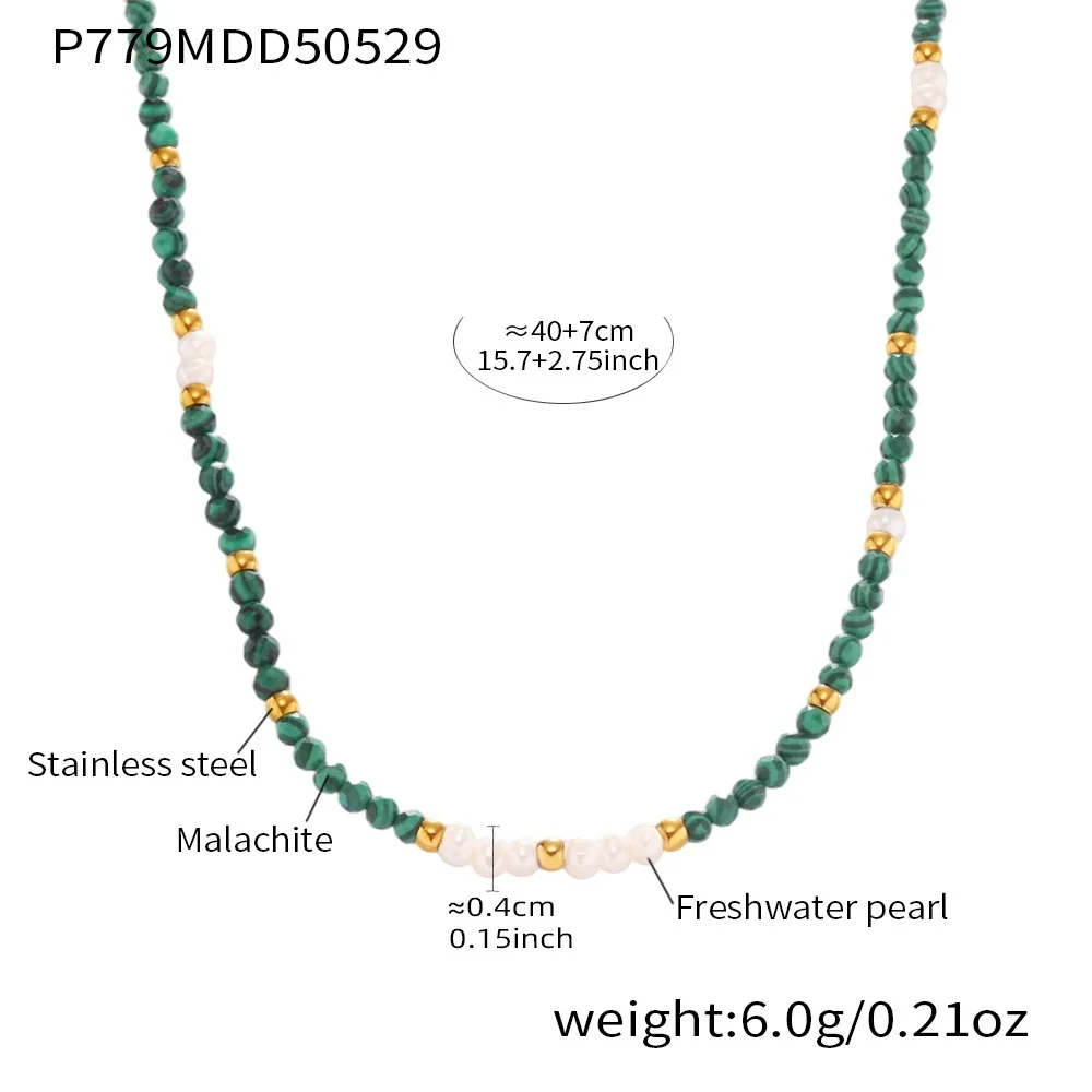 Wholesale Women's Geometric Ferris Wheel Necklace With Malachite Freshwater Pearl And Stainless Steel Electroplated Design - Image 6