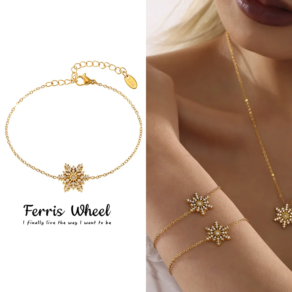 Wholesale Women's Geometric Ferris Wheel Snowflake Bracelet Titanium Steel 18K Gold Pvd Plated Jewelry