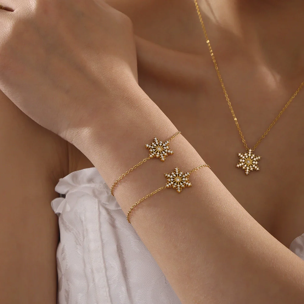 Wholesale Women's Geometric Ferris Wheel Snowflake Bracelet Titanium Steel 18K Gold Pvd Plated Jewelry - Image 3