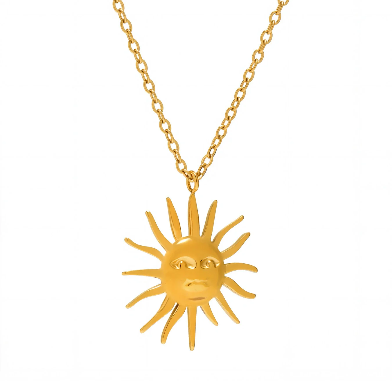 Wholesale Women's Geometric Ferris Wheel Sun Pendant Necklace In Titanium Steel And Stainless Steel With 18K Gold Electroplating - Image 5