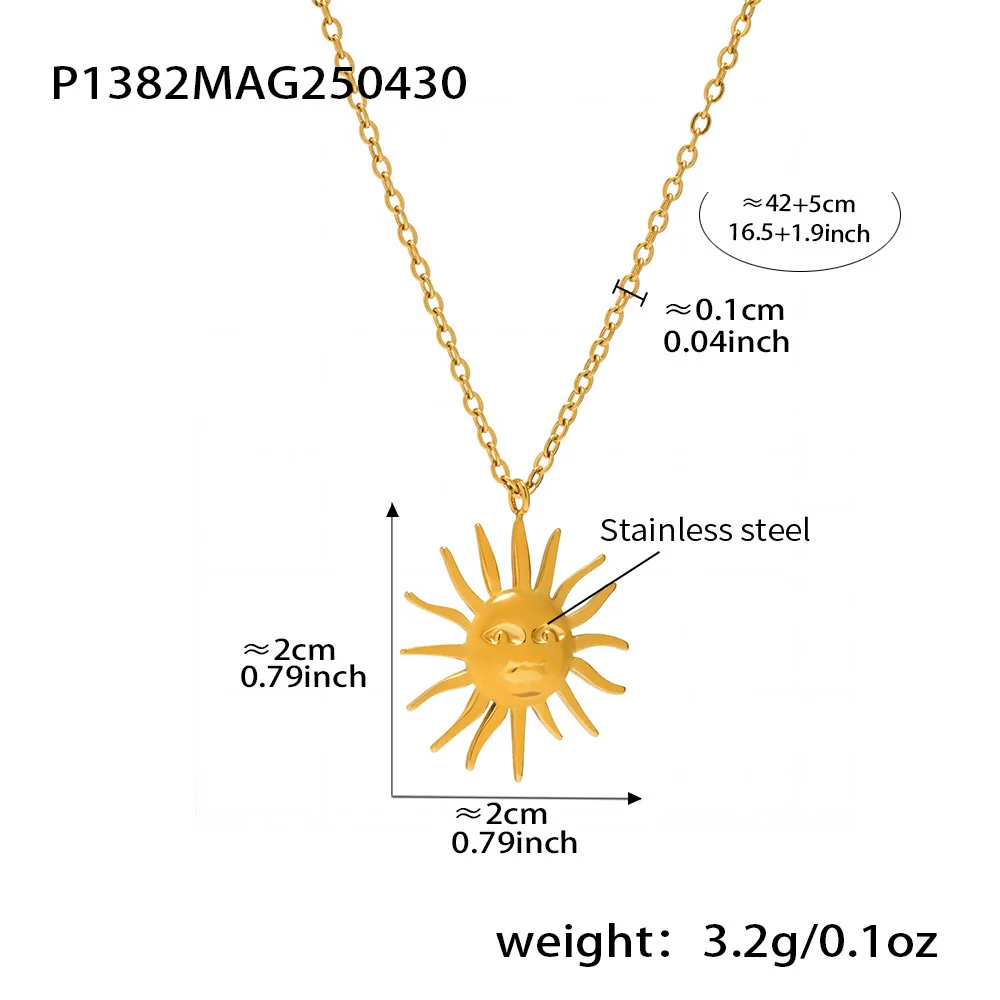 Wholesale Women's Geometric Ferris Wheel Sun Pendant Necklace In Titanium Steel And Stainless Steel With 18K Gold Electroplating - Image 6