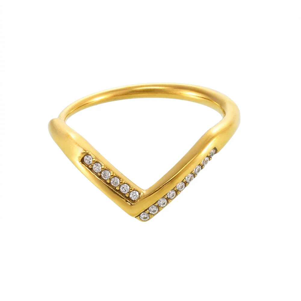 Wholesale Women's Geometric Ferris Wheel Vshaped Diamond 5A Zircon Side Opening Adjustable Stainless Steel Electroplated Ring - Image 4