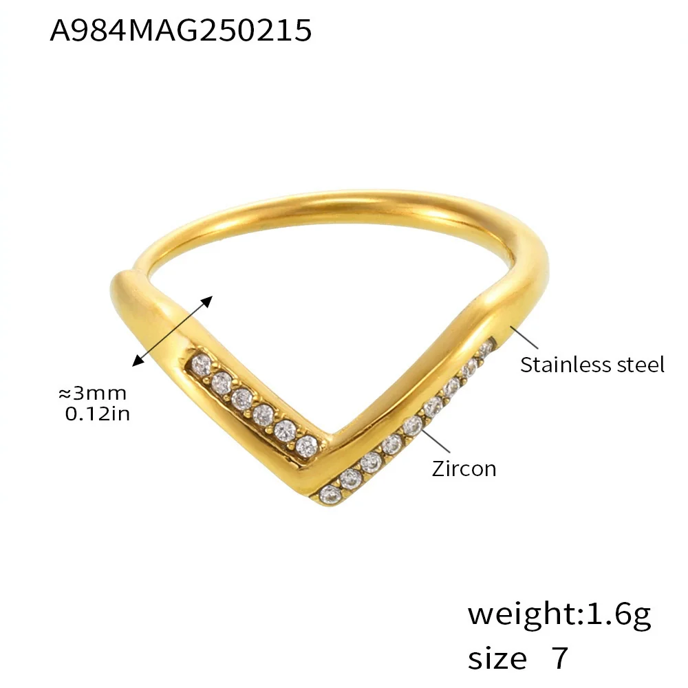Wholesale Women's Geometric Ferris Wheel Vshaped Diamond 5A Zircon Side Opening Adjustable Stainless Steel Electroplated Ring - Image 5