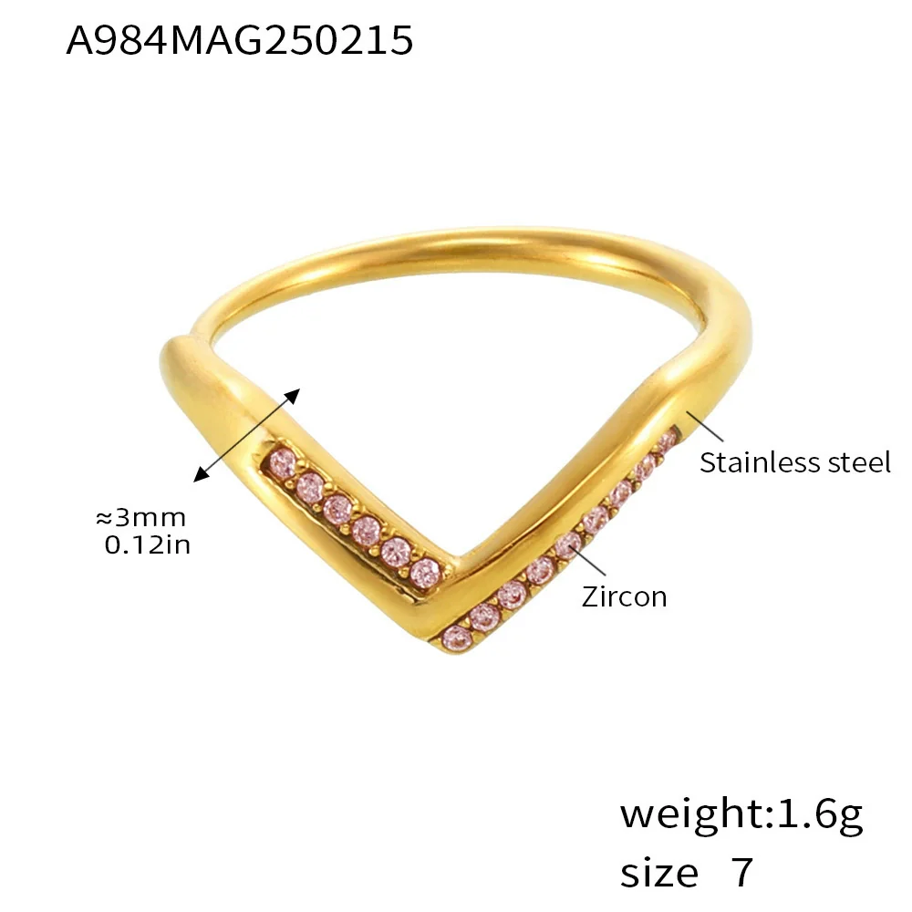 Wholesale Women's Geometric Ferris Wheel Vshaped Diamond 5A Zircon Side Opening Adjustable Stainless Steel Electroplated Ring - Image 6