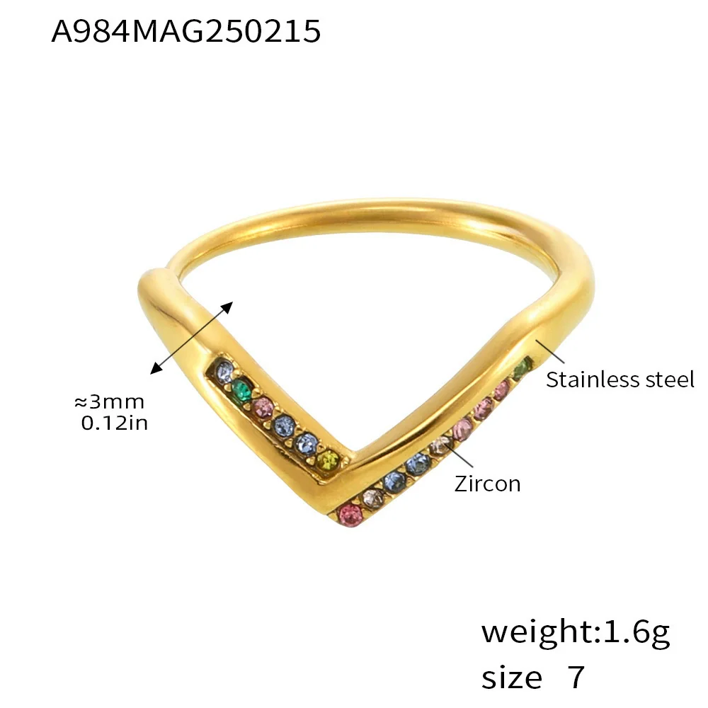 Wholesale Women's Geometric Ferris Wheel Vshaped Diamond 5A Zircon Side Opening Adjustable Stainless Steel Electroplated Ring - Image 7