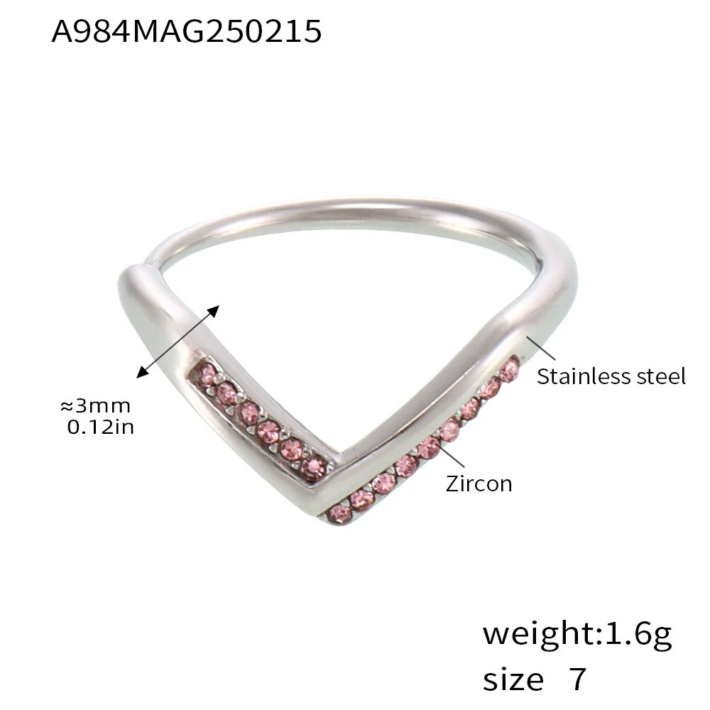 Wholesale Women's Geometric Ferris Wheel Vshaped Diamond 5A Zircon Side Opening Adjustable Stainless Steel Electroplated Ring - Image 9