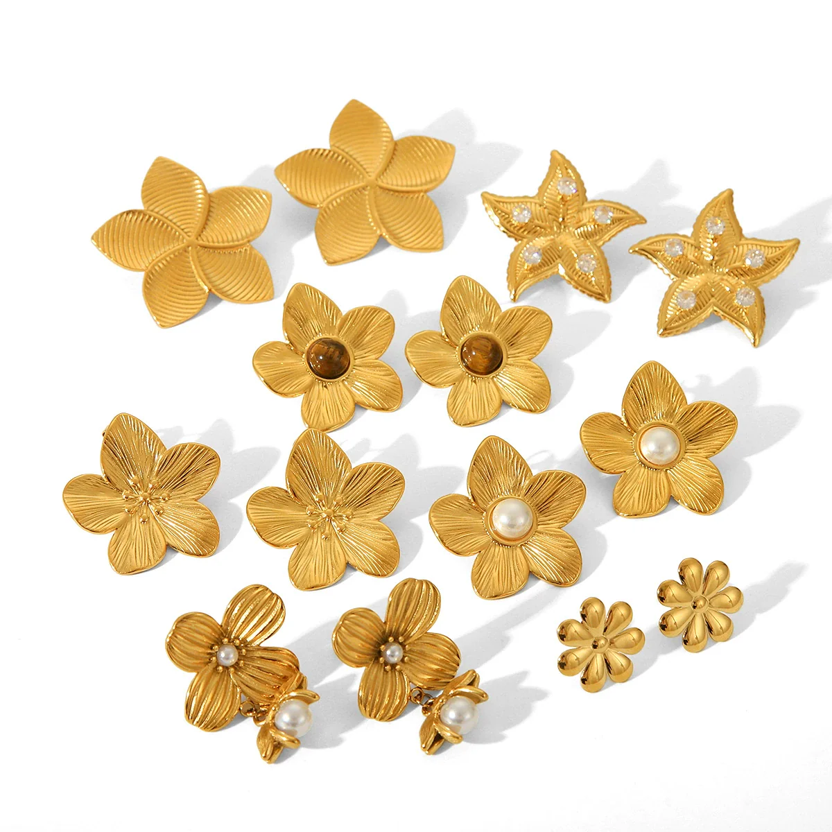 Wholesale Women's Geometric Five Petal Flower Stainless Steel Electroplated Earrings - Image 5