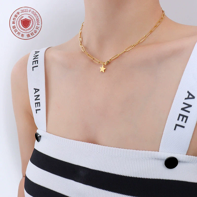 Wholesale Women's Geometric Fivepointed Star Titanium Steel 18 Gold Plated Necklace Jewelry - Image 4