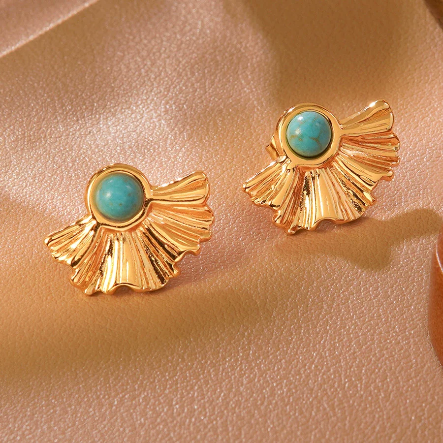 Wholesale Women's Geometric Flower Stainless Steel Stamped Earrings - Image 3