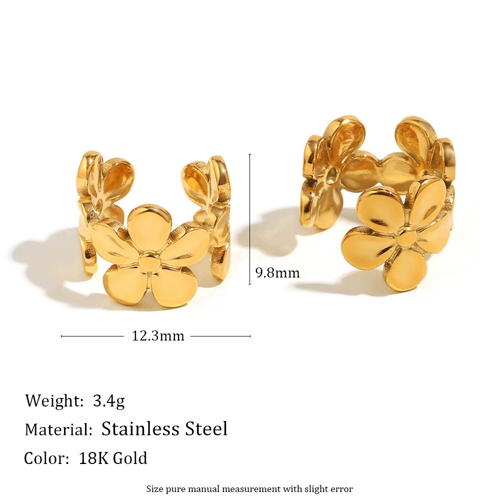 Wholesale Women's Geometric Flower Style 18K Gold Plated Stainless Steel Earrings - Image 2
