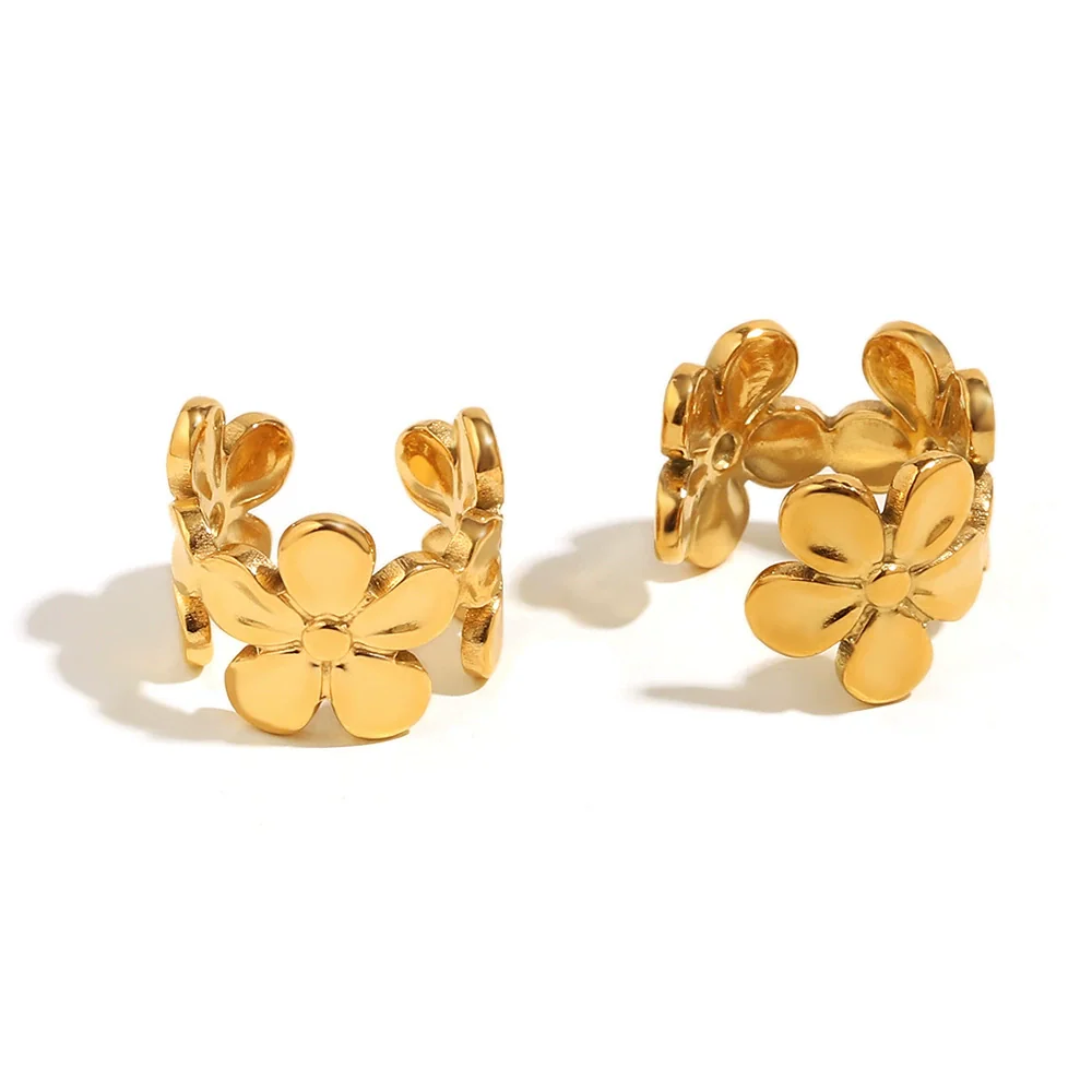Wholesale Women's Geometric Flower Style 18K Gold Plated Stainless Steel Earrings - Image 5