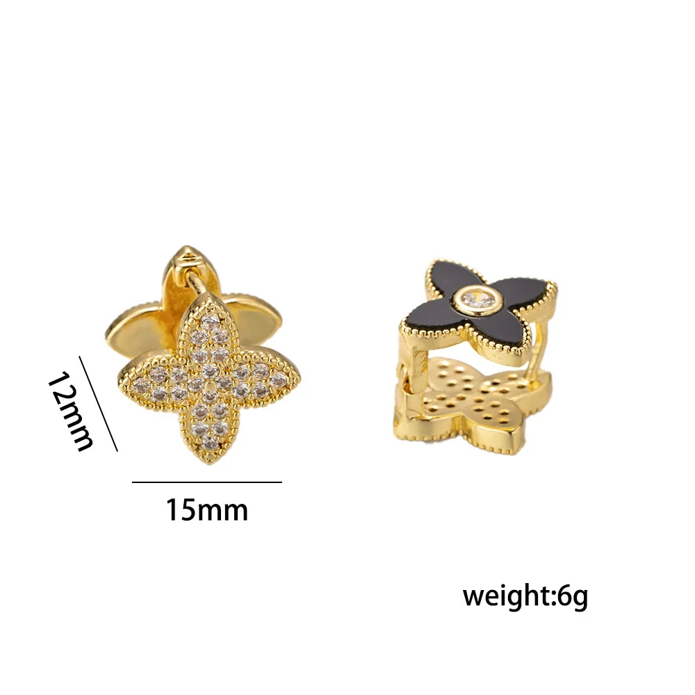 Wholesale Women's Geometric Fourleaf Clover Doublesided Earrings Made Of Copper With Gold Plating - Image 4
