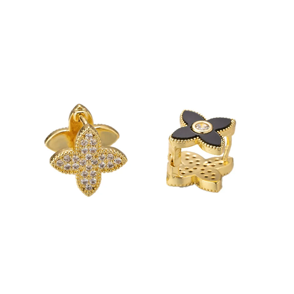 Wholesale Women's Geometric Fourleaf Clover Doublesided Earrings Made Of Copper With Gold Plating - Image 5