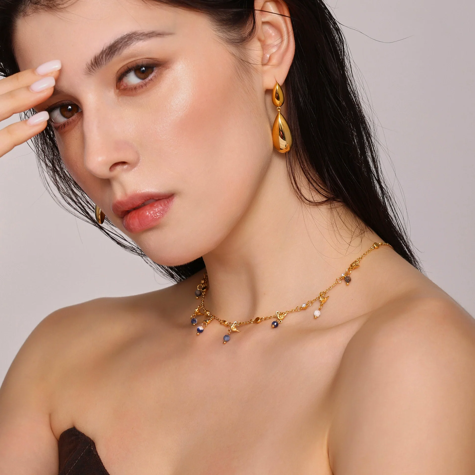 Wholesale Women's Geometric Freshwater Pearl Necklace Handmade With Titanium Steel And Zircon Electroplating - Image 2